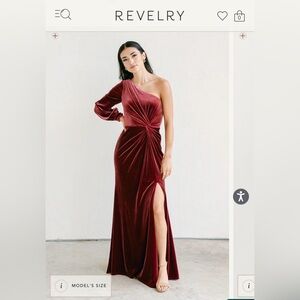 Revelry Aurora Velvet Dress ( burgundy) tall (51 inches).